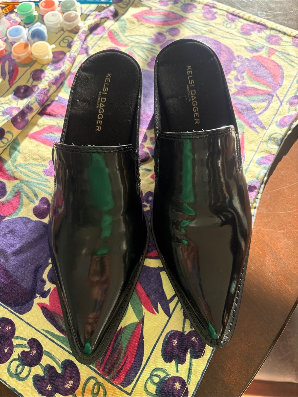 Women’s Kelsi Dagger Black Patent Leather Pointed Slip-On Mule
